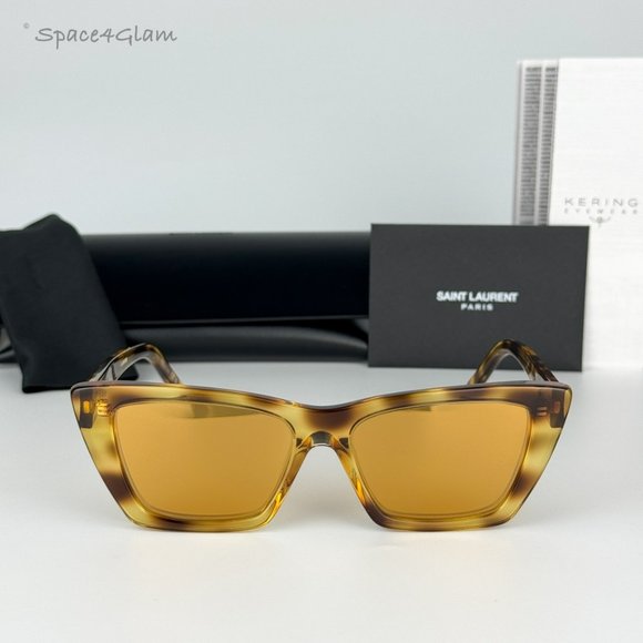 NEW Saint Laurent SL276 MICA 022 Havana Yellow Cat Eye Women Sunglasses - Picture 3 of 12